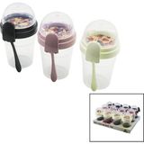 Tuğraçelik Qlux L-00812 To Go Container Müsli ve Yoğurt Kabı 600 ml - 2 Bölmeli Şeffaf Ortak Kapaklı, Plastik Kaşıklı- 24'li Paket