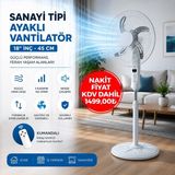 Tuğraçelik Sahip Sp-53 Kumandalı Sanayi Tipi Ayaklı Vantilatör 18 Inç 45 cm - 5 Metal Pervane 3 Kademe 65W 137 cm Yükseklik