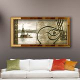 Tuğralı Kız kulesi ve İstanbul-2 Aynalı Çerçeveli Duvar Sanatı Kanvas Tablo 70x130 cm