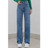 TugsatTasarTekstil Mavi Yüksek Bel Salaş Wideleg Palazzo Jean Kadın Likralı Kot Pantolon