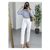 TugsatTasarTekstil Prag Beyaz Boyfriend Mom Jean Kadın Toparlayıcı Kot Pantolon
