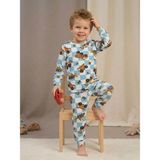 Tuğse Iş Makinesi Desenli Erkek Çocuk Uzun Kollu Pamuklu Alt Üst Pijama Takımı - 10 Yaş - Krem