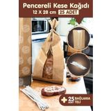 TUĞSET ETİKET 12x20 Kraft Şamua Pencereli Kese Kağıdı Poğaça Tost Sandviç Poşeti Kına Çerez Lokum Poşeti 25 Adet - T980