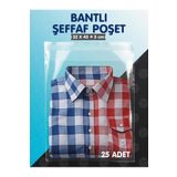 TUĞSET ETİKET Bantlı Şeffaf Poşet (32x45+5 cm) 25 Adet Parlak Jelatin Paket Gömlek T-shirt Poşeti Hediye Poşeti T1026