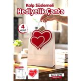 Tuğset Etiket Burgu Saplı Karton Kalpli Çanta 4 Adet Hediye Paketi Çanta Poşet Sevgililer Günü Doğum Günü-T1544
