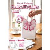 Tuğset Etiket Burgu Saplı Karton Kurdeleli Çanta 4 Adet Hediye Paketi Çanta Poşet (Pembe)Doğum Günü, Düğün, Bebek PARTISI-T1541 - Pembe - Beyaz