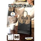 Tuğset Etiket Burgu Saplı Karton Kurdeleli Kraft Siyah Çanta 4 Adet Hediye Paketi Çanta (Siyah) Nişan Düğün Parti Hediyelik ÇANTA-T1546
