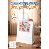 Tuğset Etiket Burgu Saplı Karton Ramazan Temalı Beyaz Çanta 4 adet Çocuklar İçin Ramazan Mevlit Hatim Hediyelik -T1562