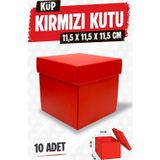 Tuğset Etiket Kare Kapaklı Karton Kutu Hediye Kutusu 10 adet Hediyelik Kutusu 11,5x11,5x11,5 cm 10 adet Kırmızı-T1474