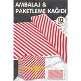 TUĞSET ETİKET Kırmızı Beyaz Verev Çizgili Hediye Paketi, Yılbaşı Paketleme Kağıdı, Ambalaj 50x70 Cm 10 Adet T356