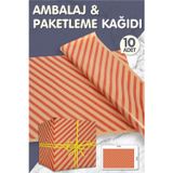 TUĞSET ETİKET Kırmızı Kraft Verev Çizgili Hediye Paketi, Yılbaşı Paketleme Kağıdı, Ambalaj 50x70 Cm 10 Adet T358