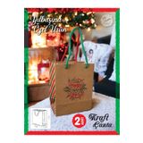 TUĞSET ETİKET Kraft Karton Çanta Yılbaşı Desenli Hediye Paketi Çanta Poşet 2'li 14*17*8cm Happy New Year Baskılı- T876