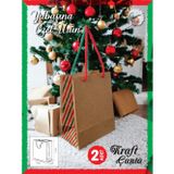 TUĞSET ETİKET Kraft Karton Çanta Yılbaşı Desenli Hediye Paketi Çanta Poşet 2'li 14*17*8cm- T877