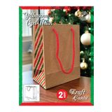 TUĞSET ETİKET Kraft Karton Çanta Yılbaşı Desenli Hediye Paketi Çanta Poşet 2'li 22*22*11cm- T879