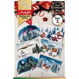 Tuğset Etiket Simli Yılbaşı Kartpostal Seti 6'lı Nostalji 10x15 cm Zarflar ile Yıl Tebrik Kartı