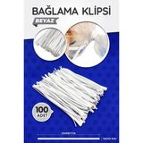 Tuğset Etiket T1199 Beyaz Poşet Ağzı Bağlama Teli Klips Tel 9cm 100 Adet Kalınlık 3 mm