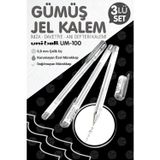 Tuğset Etiket Uni-Ball Um-100 Signo Fine Roller Kalem GÜMÜŞ 3 Adet 0.8 mm Davetiye Kalemi / Davetiye Anı Defteri Kalemi / İmza Kalemi