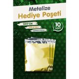Tuğset Etiket Yapışkanlı Metalize Hediye Paketi Poşeti 12x17cm Gold 10 Adet Yeni Yıl Yılbaşı Hediye paketi-T1086