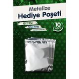 Tuğset Etiket Yapışkanlı Metalize Hediye Paketi Poşeti 12X17CM Gümüş 10 Adet Yeni Yıl Yılbaşı Hediye Paketi -T1087