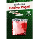 Tuğset Etiket Yapışkanlı Metalize Hediye Paketi Poşeti 12X17CM Kırmızı 10 Adet Yeni Yıl Yılbaşı Hediye Paketi -T1085