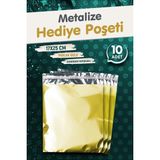 Tuğset Etiket Yapışkanlı Metalize Hediye Paketi Poşeti 17X25CM Gold 10 Adet Yeni Yıl Yılbaşı Hediye Paketi -T1089