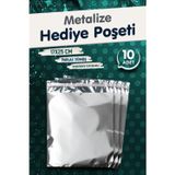 Tuğset Etiket Yapışkanlı Metalize Hediye Paketi Poşeti 17X25CM Gümüş 10 Adet Yeni Yıl Yılbaşı Hediye Paketi -T1090