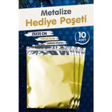 Tuğset Etiket Yapışkanlı Metalize Hediye Paketi Poşeti 25X35CM Gold 10 Adet Yeni Yıl Yılbaşı Hediye Paketi -T1092