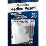 Tuğset Etiket Yapışkanlı Metalize Hediye Paketi Poşeti 25X35CM Gümüş 10 Adet Yeni Yıl Yılbaşı Hediye Paketi -T1093