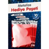 Tuğset Etiket Yapışkanlı Metalize Hediye Paketi Poşeti 25x35cm Kırmızı 10 Adet Yeni Yıl Yılbaşı Hediye Paketi -T1091