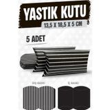 Tuğset Etiket Yastık Kutu Karton Çizgili Hediye Kutusu 13,5X18,5X5 CM 5 adet Siyah-T1477