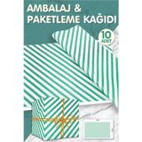 TUĞSET ETİKET Yeşil Beyaz Verev Çizgili Hediye Paketi, Yılbaşı Paketleme Kağıdı, Ambalaj 50x70 Cm 10 Adet T357
