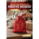 Tuğset Etiket Yılbaşı Altın Varak Baskılı Hediye Kesesi Hediye Torbası 2 adet 13x18 cm Yılbaşı Süsü-T1526