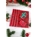 Tuğset Etiket Yılbaşı Çam Geyik Desenli Pelur Kağıt , Kırmızı Yılbaşı Hediye Paketi, Pelur Kağıdı, Yeni Yıl Paketleme 10 Adet-T639