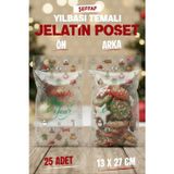 Tuğset Etiket Yılbaşı Yeni Yıl Temalı Kurabiye Çikolata Şeker Hediye Poşeti 13x27cm 25 Adet Bantsız Şeffaf Poşet Jelatin-T1521