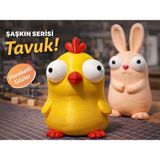 Tuğx Design Şaşkın Tavuk Figürü | Hareketli Gözlü Komik Dekoratif Masaüstü Oyuncak | Koleksiyonluk Tavuk Biblosu