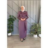 Tuhara Butik Saten Kumaş Bel Kemer Detaylı Elbise - Gül Kurusu - 44
