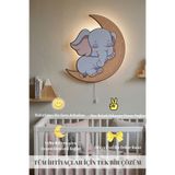 Tuiste Fil Figürlü Bebek Çocuk Odası Dekoru Gece Lambası Ahşap Duvar Lambası Ay Tasarımlı LED Gece Işığı