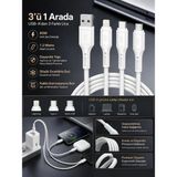 Tuji Premium 3’ü 1 Arada 60W Hızlı Şarj Kablosu 1.2 Metre – Type-C, Lightning ve Micro USB Uçlu Çoklu Şarj Kablosu Beyaz
