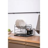Tuka Home 2 Katlı Set Üstü Tabaklık ve Bardaklık Siyah Bulaşıklık Lüks