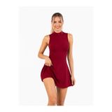 TÜKATO Kadın Bordo Fermuarlı Şort Etekli Spor Tulum Tenis Tulum