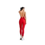 TÜKATO Kadın Kırmızı Sırt Dekolteli Çapraz Bant Askılı Dar Kesim Toparlayıcı Yoga Pilates Tayt Spor Tulum KIRMIZI M