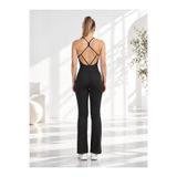TÜKATO Kadın Siyah Sırt Dekolteli İspanyol Paça Dar Kesim Toparlayıcı Yoga Pilates Tayt Spor Tulum