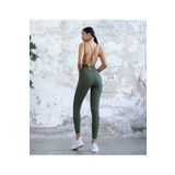 TÜKATO Kadın Yeşil Renk Sırt Dekolteli Çapraz Bant Askılı Toparlayıcı Yoga Pilates Tayt Spor Tulum YEŞİL L