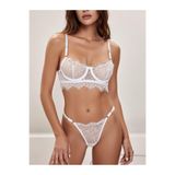 Tül Dantel Kumaş Sütyen Bralet Brode String Takımı B Kap Askılı Balenli Beyaz Kırçıllı 85B