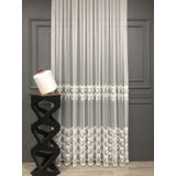 Tül Perde Fırça Desen Brode İşlemeli Tül 300 x 260 Ekru (kırık beyaz)