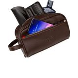 Tuldar Erkek Kahverengi Deri Portföy Clutch Traş Kozmetik Bakım Ve Günlük El Çantası (14X24CM) tul374 - 028-Kahverengi