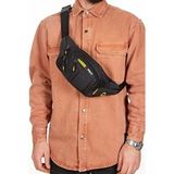 Tuldar Siyah Kumaş USB Kulaklık Çıkışlı Crossbody Çapraz Göğüs Omuz ve Bel Çantası - Sarı