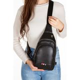 Tuldar Unisex Siyah Deri USB Kulaklık Çıkışlı Bodybag Çapraz Göğüs ve Omuz Çantası tul231 - 000-Siyah