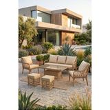 Tulipa Serisi 1.Sınıf 3+1+1+2 Puf Cappucino Rattan, Cappucino Minder Bahçe Balkon Oturma Koltuk Takımı