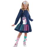 Tüllü Unicorn Kız Çocuk Lacivert Elbise
